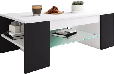 Immagine prodotto di Tavolino in legno con vetro di sicurezza ESG | Sofatic con spazio di archiviazione sufficiente | Dimensioni ca. H. 35 x W. 100 x D. 50 cm | Tavolo da soggiorno - Tunas