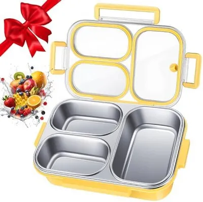 Produktbild von Bento Lunchbox, Brotdose Edelst mit 3 Fächern & Unabhängiger Dichtungsring, Auslaufsicher Lunchbox Kinder Erwachsene, BPA-frei & Spülmaschinenfest, 800ml