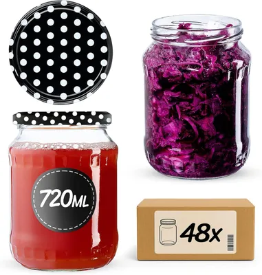 Image de KADAX Pots à conserves avec couvercle "Jukka", Pots à confiture, Pots à confiture, 720 ml, noir à pois, 48 pièces