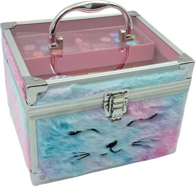 Produktbild von Plüsch-Kosmetikkoffer mit Make-up – Regenbogen-Schlafkatze
