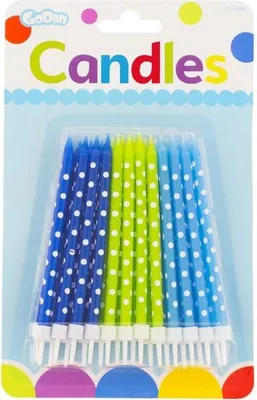 Obrázok produktu pre Narodeninové sviečky zelené a modré s bodkami - 24 ks - 11,5 cm