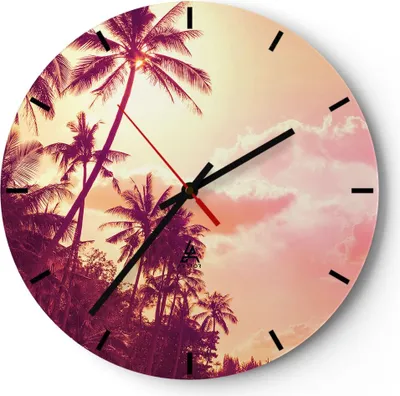 Produktbild von Wanduhr - Rund - Glasuhr - palme dschungel - 30x30cm - Schleichendes Uhrwerk - Lautlos - zum Aufhängen bereit - Dekoration Modern - Wanddekoration aus Glas - C3AR30x30-3994