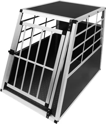 Obrázok produktu pre Klietka pre psov – prepravná klietka – bezpečná preprava – tvar lichobežníka – 65 x 90 x 69 cm – strieborná