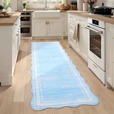 Productafbeelding van Loopmat voor hal, 60 x 180 cm, lichtblauw, met golfrand