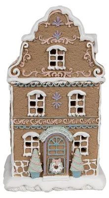 Productafbeelding van Clayre & Eef Lebkuchenhuis met LED-verlichting, 12x9x20 cm, bruin, van polyresin