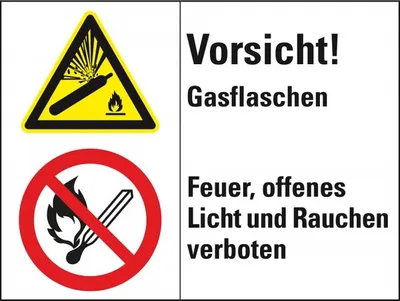 Produktbild von Dreifke® Aufkleber I Kombischild mit Symbolen Vorsicht! Gasflaschen..., ISO 3...