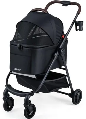 Obrázek produktu pro Kočárek pro psy s odnímatelným nosičem PW10141BK, 100 x 76 x 53 cm, černý