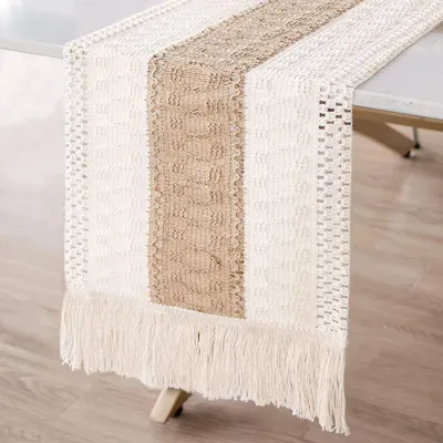 Produktbild von Tischläufer – Böhmischer Tischläufer – 30 x 305 cm – Tischdecke – Waschbare Tischdecke – Weihnachtlicher Tischläufer – Beige