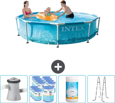 Produktbild von Intex Rundrahmen-Schwimmbecken – 305 x 76 cm – Wasserdruck – inklusive Pumpe Filter - Chlor - Leiter