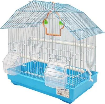 Productafbeelding van Vogelkooi voor parkieten en kanaries, met voer- en drinkbakjes, en schommel. Willekeurige kleur. Afmetingen: 34 x 23,5 x 36 cm