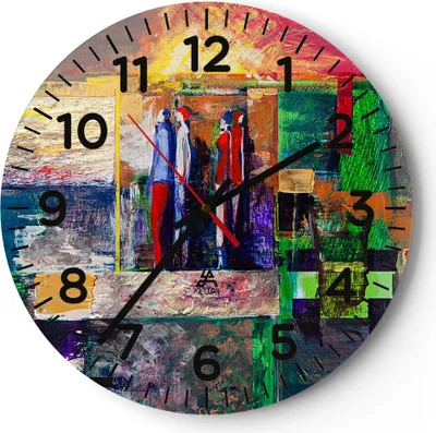 Produktbild von Wanduhr - Rund - Glasuhr - Abstraktion modern - 30x30cm - Schleichendes Uhrwerk - Lautlos - zum Aufhängen bereit - Dekoration Modern - Wanddekoration aus Glas - C4AR30x30-3670