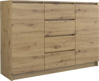 Produktbild von Kommode mit 4 Schubladen 2 Schränke 120cm Klamotenschrank Sideboard artisan