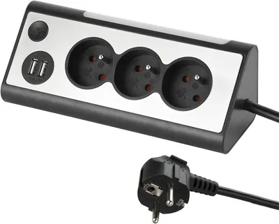 Obrázek produktu pro Electraline 35430 - Rozbočovací zásuvka - 3 zásuvky - 2 USB porty - Kabel 1,5 m - Šedá/černá