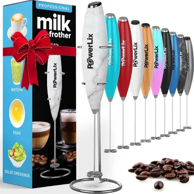 Produktbild von PowerLix Milchaufschäumer Stab, Milchschäumer Elektrisch - mit Edelstahlständer 15-20s, 19000 U/min,