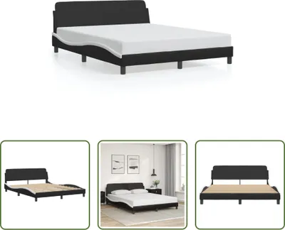 Produktbild von The Living Store Bettgestell mit Kopfteil Schwarz und Weiß 160x200 cm Kunstleder