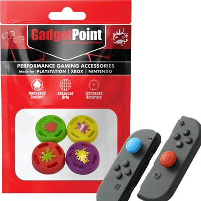 Produktbild von Thumbgrips - Thumb Grips voor Nintendo Switch Joy-Con Controllers - Gaming Thumbgrips - Performance Anti-Slip Thumbsticks - Bescherming Accessoires - Splash - Roze/Groen/Geel/Paars -