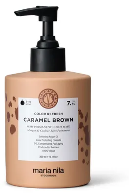 Produktbild von Maria Nila Colour Refresh 7.35 Caramel Brown 300 ml, 300 ml, Frauen, Caramel Brown, Nährend, Feuchtigkeitsspendend, Glanz, Farbkorrektur, Pumpenflasche, Aqua/Water/Eau, Cetearyl Alcohol, Behentrimonium Chloride, Cetyl Alcohol, Argania Spinosa Kernel...