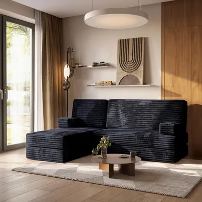 Produktbild von Masseno Ecksofa NOTIA mit Schlaffunktion, Modulares Schlafsofa aus Schaumstoff, Klappbares Bodensofa - Schwarz, TILIA 100