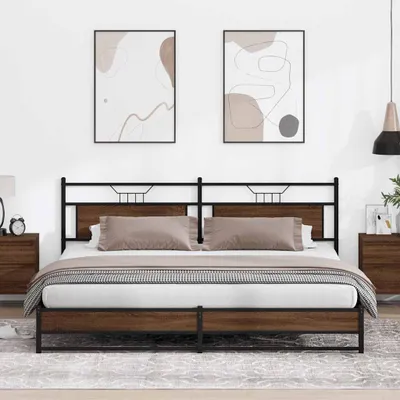 Obrázok produktu pre Maison Exclusive – kovová posteľ bez matraca, hnedá, vzhľad dubového dreva, 200 x 200 cm