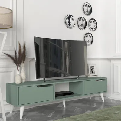 Obrázok produktu pre TV skrinka "Kullila" s 2 dvierkami 160 x 35 x 40 cm zelená/biela
