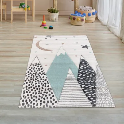 Obrázek produktu pro Dětský koberec Koberec do školky s horami v pastelové modrošedé barvě Velikost - 80 x 150 cm