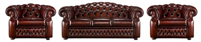 Immagine prodotto di Divano Chesterfield marrone scuro 3 posti + 2 poltrone - 3 pezzi