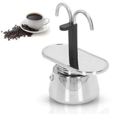 Moka Pot 100 ml Espressokocher Doppelrohr Edelstahl Antirutsch