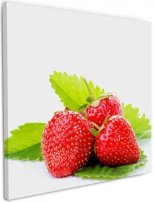 Produktbild von Wallario Premium Leinwandbild Frische rote Erdbeeren für die Küche in Größe 50 x 50 cm