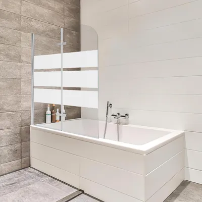 Produktbild von Ikodm Duschabtrennung 120x140cm, Badewannenfaltwand, Badewannenaufsatz mit Weiße Streifen, Duschwand aus 6mm NANO Easy Clean GLAS