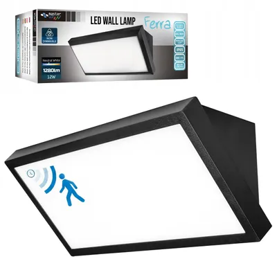 Produktbild von MasterLED Wandleuchte Außen LED 12W Neutralweiß Sensor Schwarz Mikrowelle Bewegung Fassadenleuchte