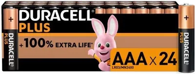 A package of Duracell AAA batteries with a cartoon bunny mascot.