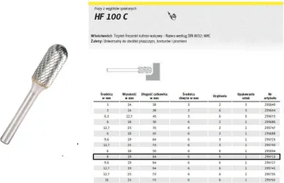 Zdjęcie produktu dla Klingspor 295713 Frez z węglików spiekanych, HF 100 C, ząb 6, średnica trzpienia 6 mm, 8 x 19 x 63 mm