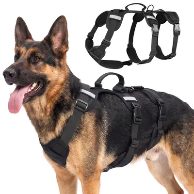 Immagine prodotto di Imbracatura di sicurezza per cani, antiscappamento, regolabile, con maniglia, riflettente, colore nero, taglia XL