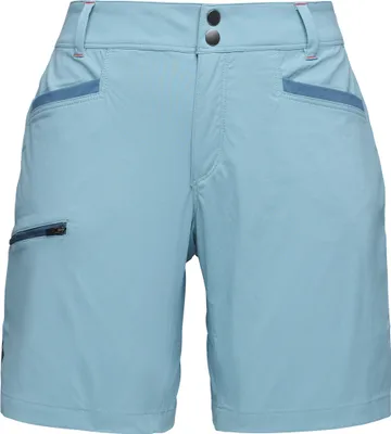 W Valley Shorts von Black Diamond in hellblau mit seitlichem Reißverschluss und zwei Taschen.