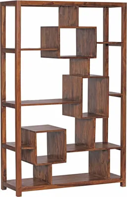 Produktbild von Bücherregal Massiv-Holz Sheesham 115 x 180 cm Wohnzimmer-Regal Ablagefächer Design Landhaus-Stil Standregal