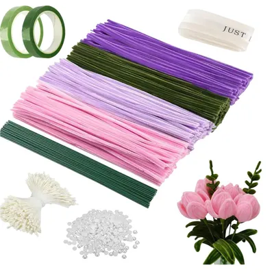 Produktbild von Pfeifenreiniger Blumen Set, 400 Stück Pfeifenputzer zum basteln für DIY kreatives Basteln, Stil 4
