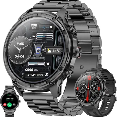 Produktbild von MYSHUN Herren Smartwatch mit Telefonfunktion, 1,85" AMOLED Display, 123 Sportmodi, 5ATM wasserdicht, Herzfrequenz & Schlafmonitor