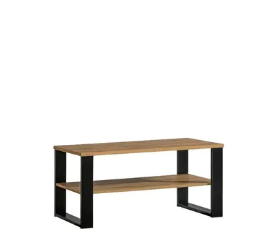 Produktbild von Couchtisch LARSSON mit Ablagefach, Sofatisch im Industrial-Design, Wohnzimmertisch mit Metallgestell, Moderner Kaffeetisch, Eiche Wotan/Schwarz
