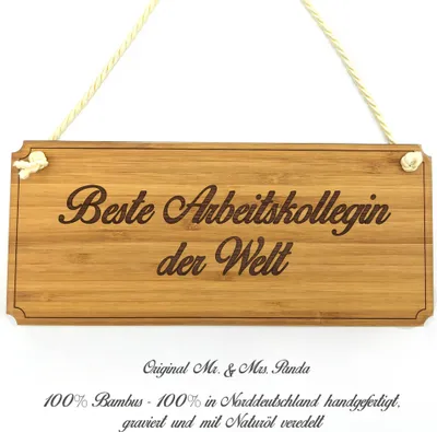 Produktbild von Mr. & Mrs. Panda Firmenschild Arbeitskollegin - Geschenk, Shabby, Hinweisschild, Werbeschild, Türschild, Graviert, Infotafel, Reklameschild, Freundin, Landhaus, Schild