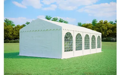 Produktbild von Partyzelt 5x10 m MAX+ – PVC-Plane 550 g/m², flammhemmend, Seitenhöhe 2,6 m, Stahlrohre Ø50 mm, bis 100 Personen - Weiß