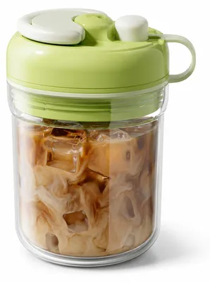 Produktbild von Trinkbecher mit Eiswürfelform und Strohhalm, tragbarer Kühlbecher 380 ml für unterwegs, auslaufsicherer Becher für Camping, Sport und Büro
