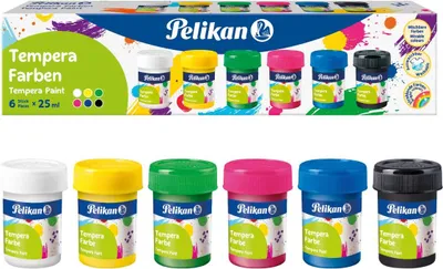 Produktbild von Pelikan Tempera, Schwarz, Blau, Grün, Pink, Weiß, Gelb, Flüssigkeit, 25 ml, 6 Stück(e)