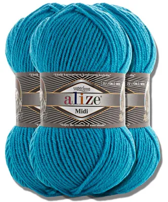 Productafbeelding van Alize 3x 100g Superlana Midi garen, effen kleur, geschikt voor haken en breien (484)