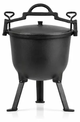 Produktbild von Gusseisen Kessel 8L mit Deckel & Dreibein – Outdoor Kochtopf für Lagerfeuer, Camping