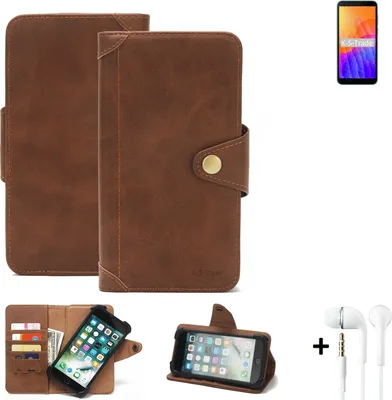 Produktbild von K-S-Trade Handyhülle + Kopfhörer für Huawei Y5p Schutz Hülle Walletcase Bookstyle Tasche Case Handytasche Wallet Flipcase Cover PolyurethanBraun (1x)