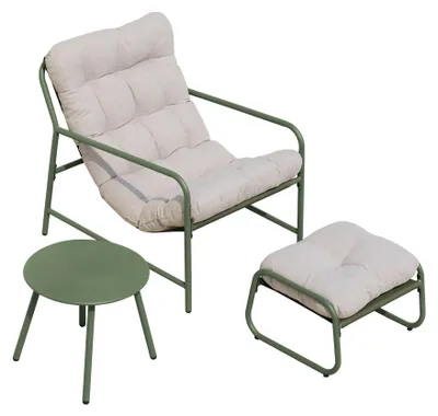 Produktbild von Gartenmöbel-Set 'Trerdfjoa' 3-tlg. mit Gartenstuhl Gartentisch und Fußhocker Metallgestell Hellgrün/Grau