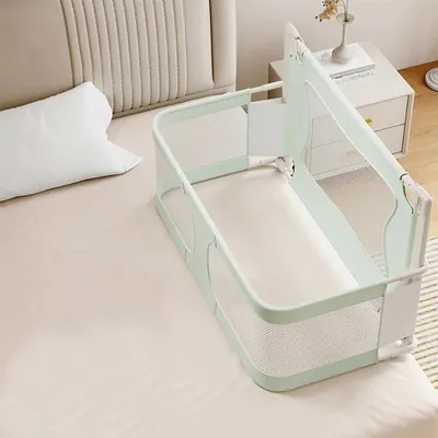 Produktbild von Babybett - Klappbares Beistellbett - Höhenverstellbar - Atmungsaktive Netzseiten - Tragbares Reisebett - Grün