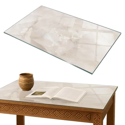 Produktbild von Glasplatte Tisch – Esstischplatte Glas – Tischplatte Glas – Glasarbeitsplatte Tisch – Glasplatte Esstisch – Pflegeleicht – Witterungsbeständig – 100x70 cm – Marmorstrukturmuster