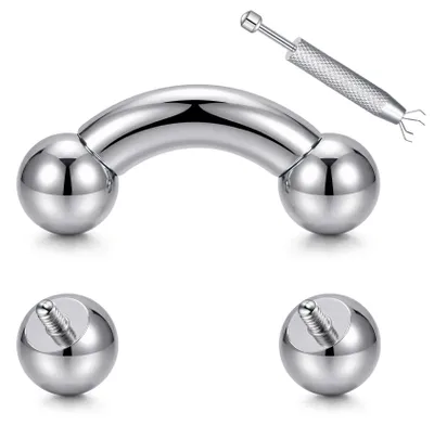 Imagen del producto de Piercing para el cuerpo en forma de barra curva, modelo Prince Albert, calibre 14G-00G, con bolas de repuesto