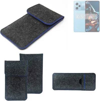 Produktbild von K-S-Trade Handy-Hülle Schutz-Hülle kompatibel mit POCO X5 Pro 5G Filztasche Pouch Tasche Case Sleeve Filzhülle dunkelgrau, blauer Rand